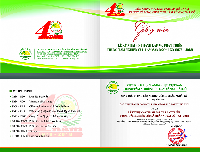 GIẤY MỜI LỄ KỶ NIỆM 40 NĂM THÀNH LẬP VÀ PHÁT TRIỂN TRUNG TÂM NGHIÊN CỨU LÂM SẢN NGOÀI GỖ